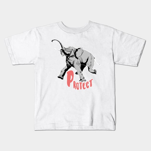 Protect Elephants Animal Conservation Kids T-Shirt by encycloart